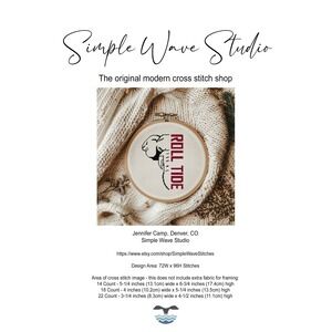 Alabama Roll Tide Elephant Football Counted Cross‎ Stitch Pattern Chart